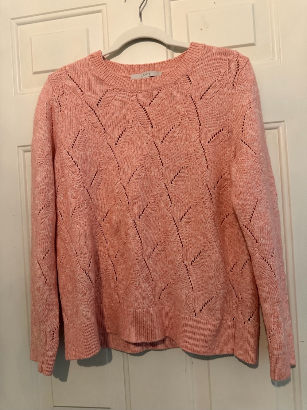 LOFT Blush Pink Open-Stitch Crewneck Sweater
